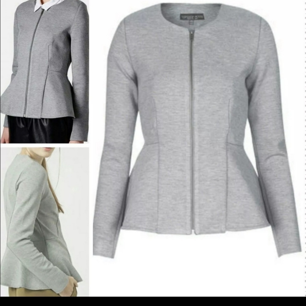 Topshop grey zippered Peplum top - Picture 2 of 7